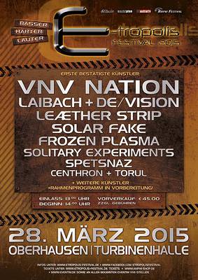 E-TROPOLIS FESTIVAL feiert 2015 Geburtstag mit VNV NATION, LAIBACH, DE/VISION uvm.