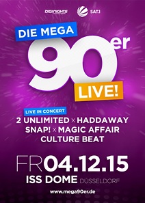 Preview : Die MEGA 90er Live mit SNAP!, HADDAWAY, CLUTURE BEAT und  2 UNLIMITED