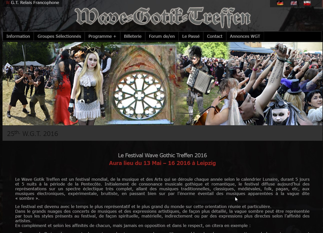 Neue Bands beim Wave-Gotik-Treffen 2016 (WGT) und Website nun auch auf Französich