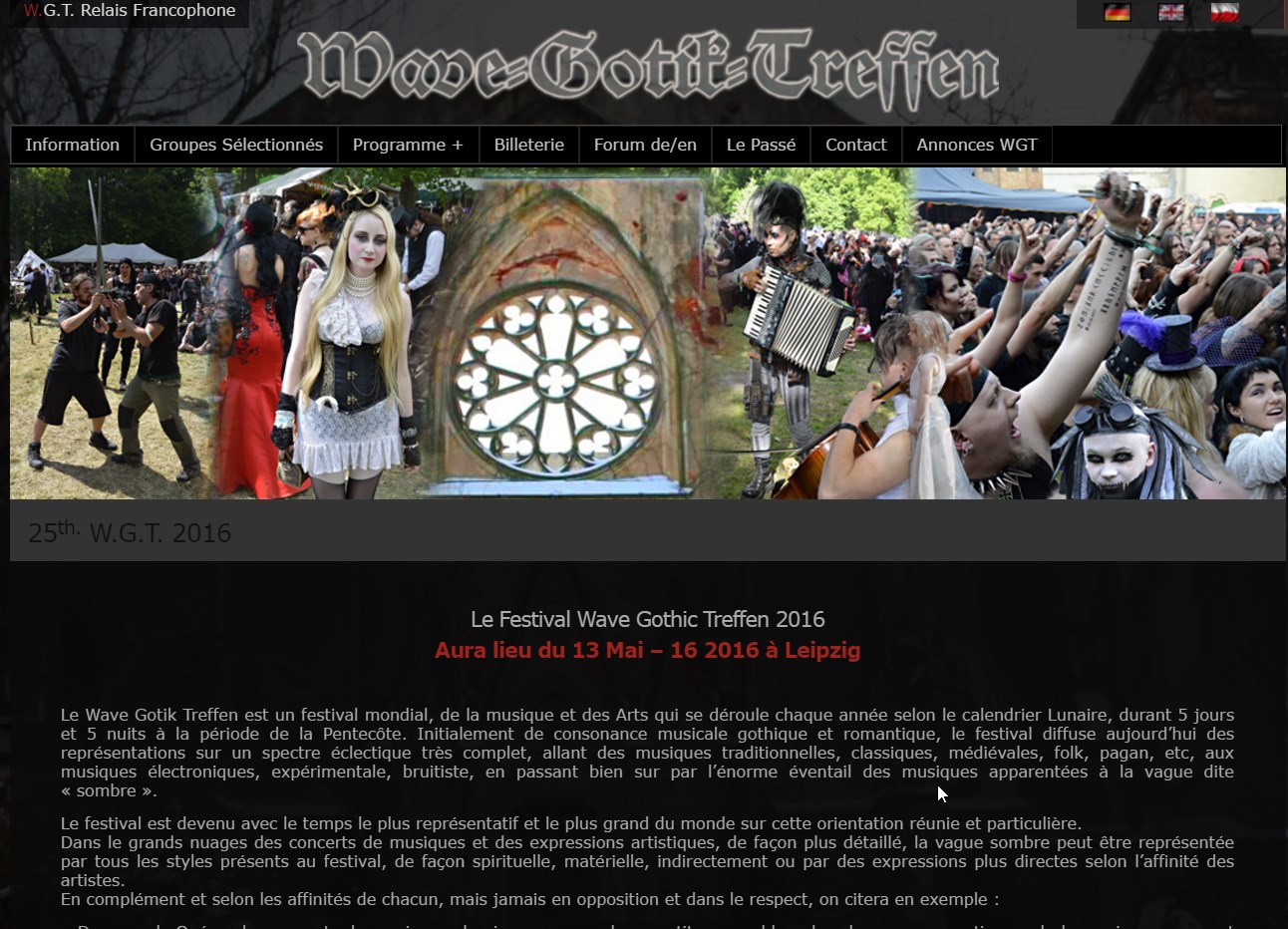 Neue Bands beim Wave-Gotik-Treffen 2016 (WGT) und Website nun auch auf Französich Neue Bands beim Wave-Gotik-Treffen 2016 (WGT) und Website nun auch auf Französich