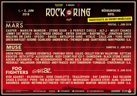 ROCK AM RING gibt Running Order bekannt - Auch Tagestickets verfügbar