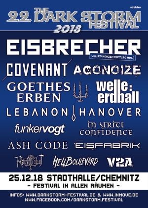 EISBRECHER, COVENANT und AGONOIZE sind Headliner des 22. DARK STORM FESTIVALS 2018