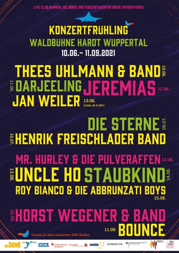 UNCLE HO, STAUBKIND, THEES UHLMANN: Konzertfrühling auf der Waldbühne Hardt in Wuppertal startet am 10. Juni
