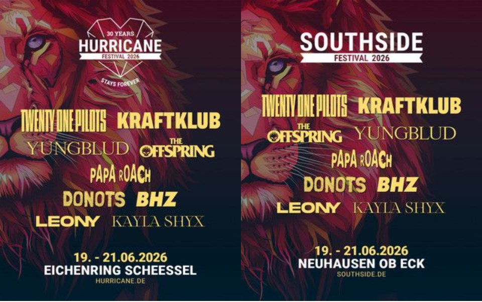 Erste Acts für HURRICANE und SOUTHSIDE FESTIVAL 2026: TWENTY ONE PILOTS, KRAFTKLUB und YUNGBLUD führen Jubiläums-Line-up an
